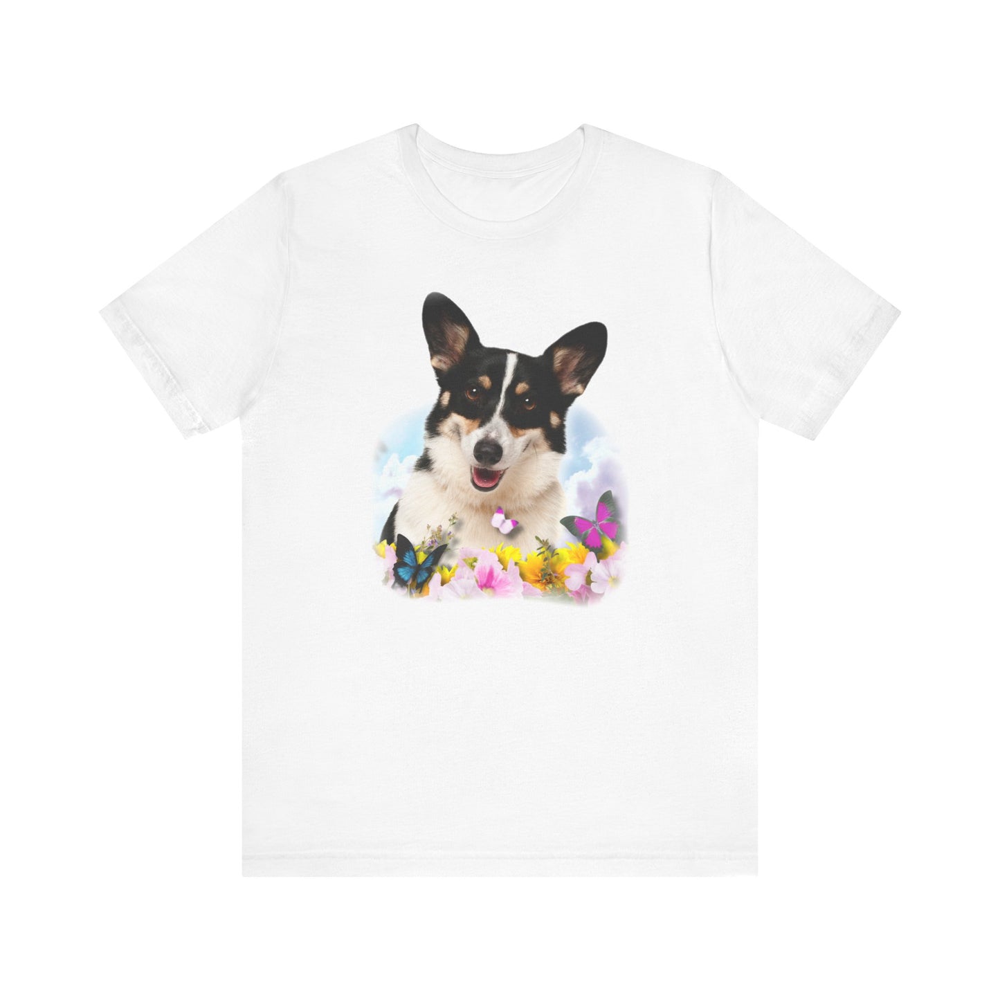 Corgi T-shirt Flowers & Butterflies